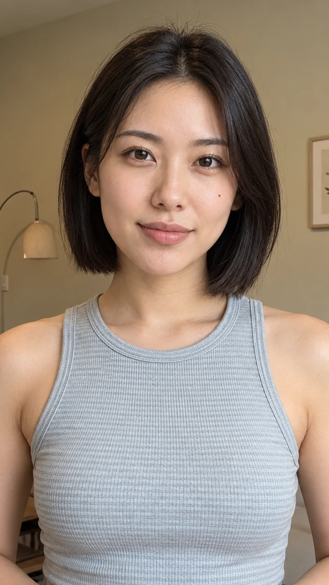 an adult East Asian woman in her twenties in an indoor setting speaks to camera with empty hands.