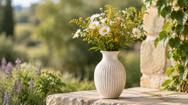 Vase outdoors on a stone surface