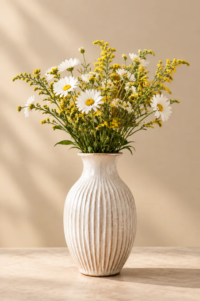 Ceramic vase isolated against a clean warm studio background.