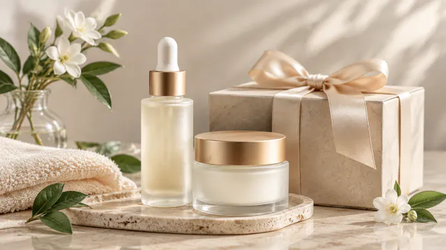 Gift-ready skincare bundle on a neutral surface