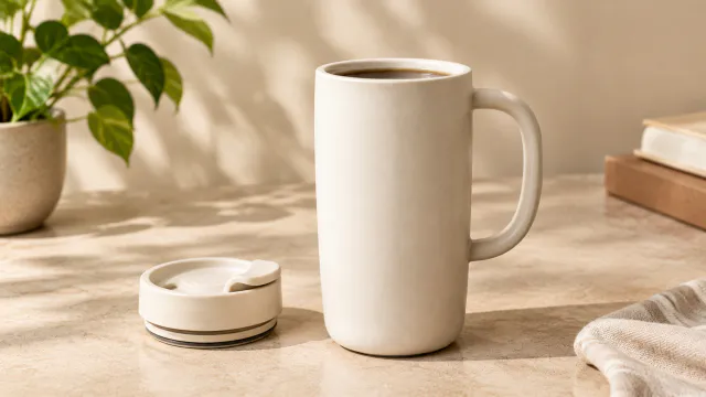 Bundle image showing the travel mug with its matching lid accessory