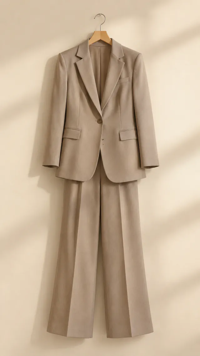 Tailored outfit on a plain hanger as the starting photo