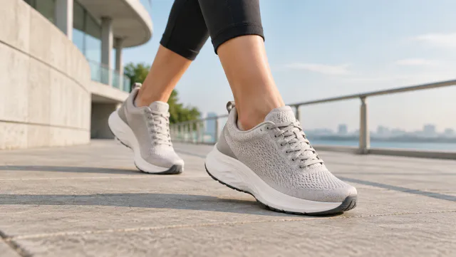 Running shoe on an outdoor path