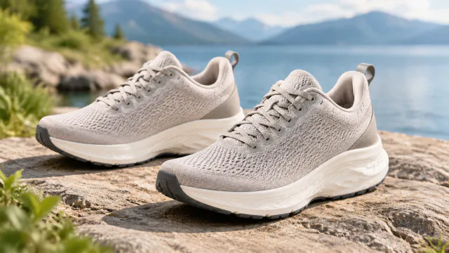Pair of running shoes arranged together in a clean product photo.