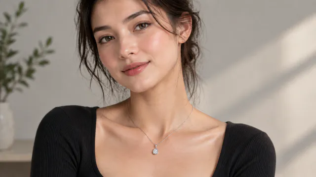 Silver necklace on a dark top