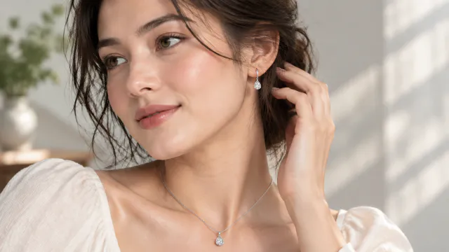 Three-quarter view of jewelry placement