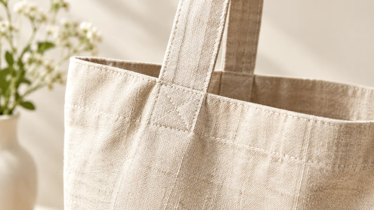 Close view of the tote bag weave and stitched handle