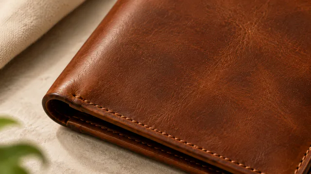 Close view of the wallet leather grain