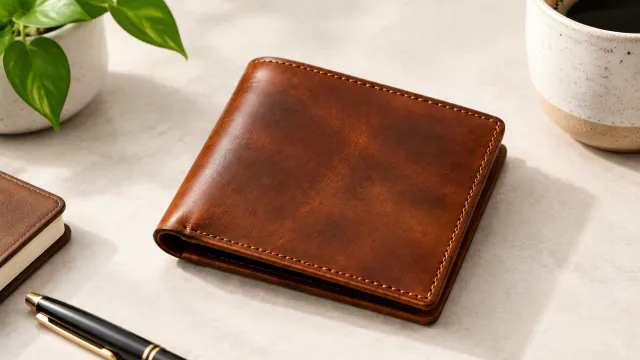 Wallet stitching detail along the outer edge