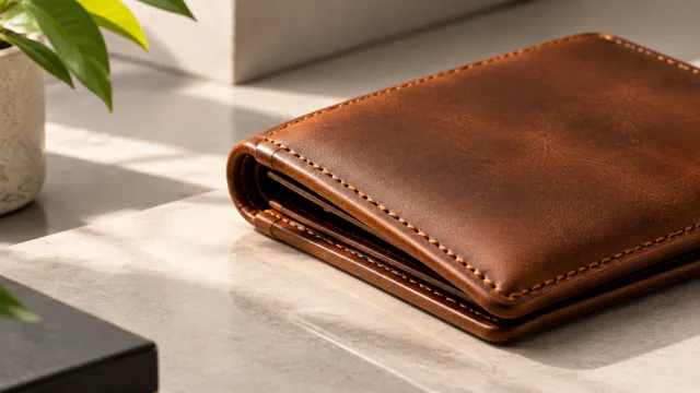 Folded wallet edge and seam detail