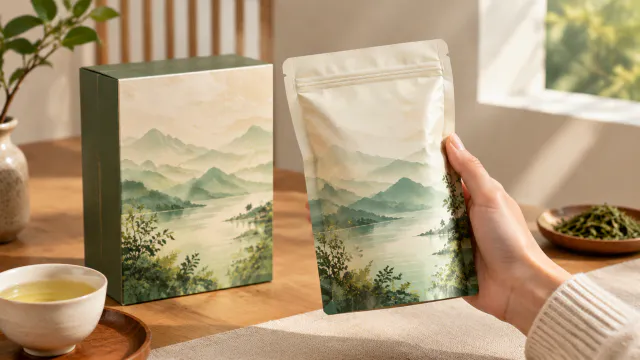 Hand holding the tea pouch