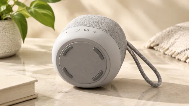 Bottom view showing the speaker base and grip