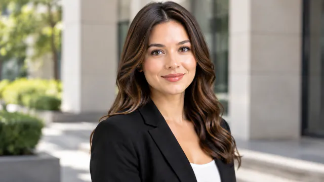 Headshot with an outdoor neutral background