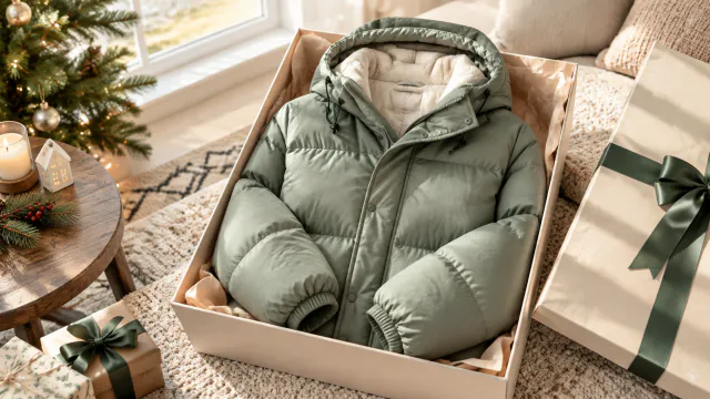 Gift-style jacket presentation without price or text