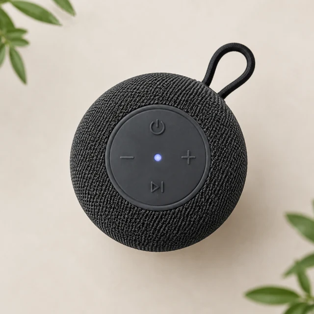Top-down view of the portable speaker's control buttons.