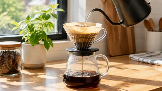 Coffee dripper on a sunny counter