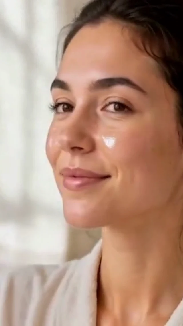 A real vertical frame from the local beauty routine clip showing a skincare application.