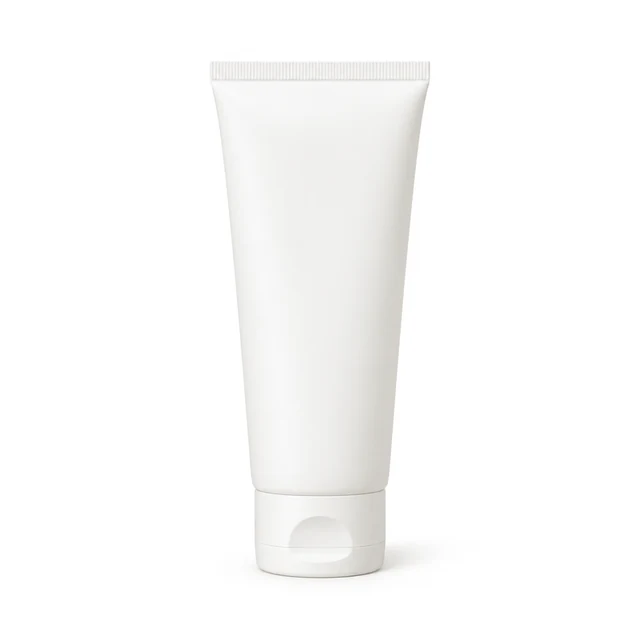 Plain sunscreen tube with its full silhouette on a white background.