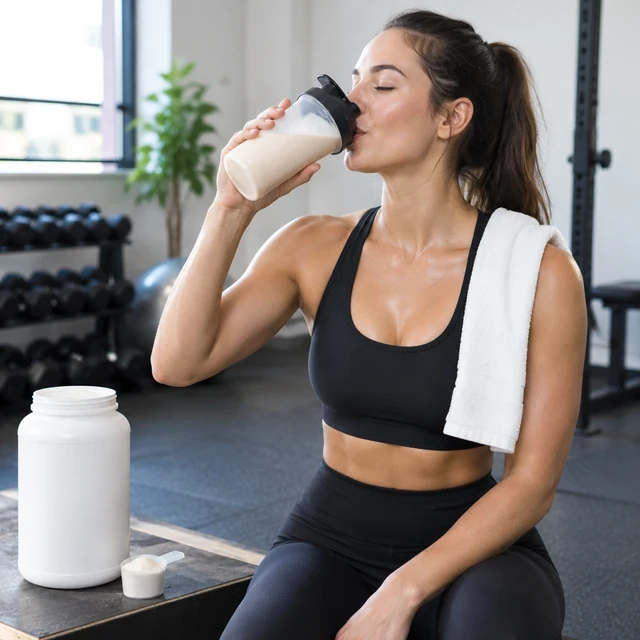 Adult mixes a protein shake after a workout