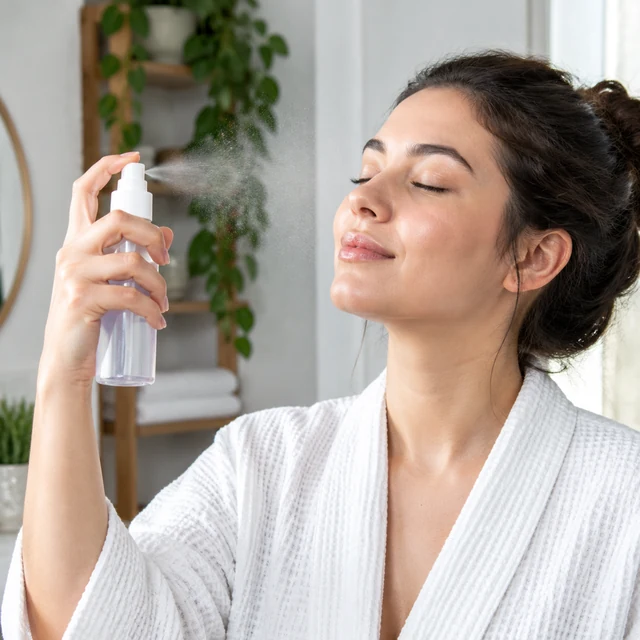 Adult applies a face mist
