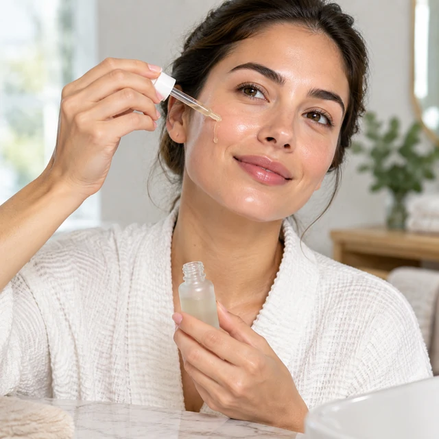 Adult applies a vitamin serum