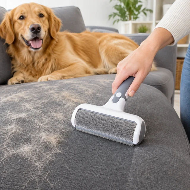 Remove pet hair from a sofa