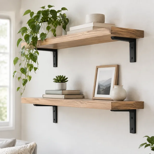 Floating shelf bracket mounted on a wall.