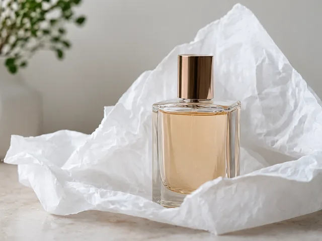 Debut fragrance bottle unwrapped from tissue paper.