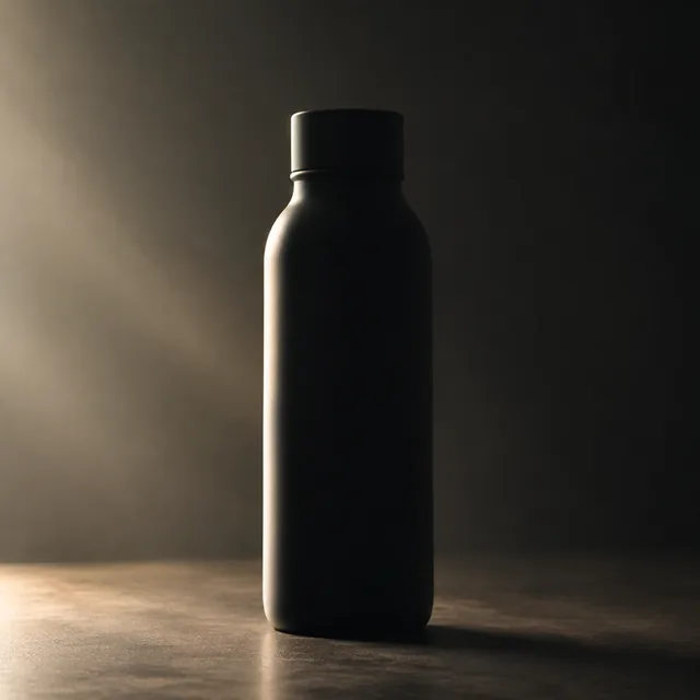 New bottle half lit, showing only its outline.