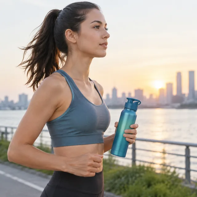 New water bottle in use on a morning run.