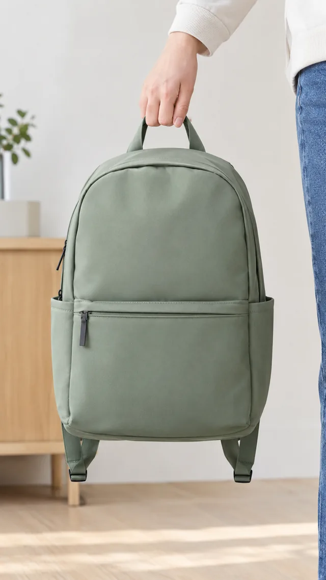 Daypack lifted by its top handle.