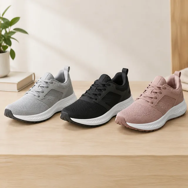The same running shoe in three colorways side by side.