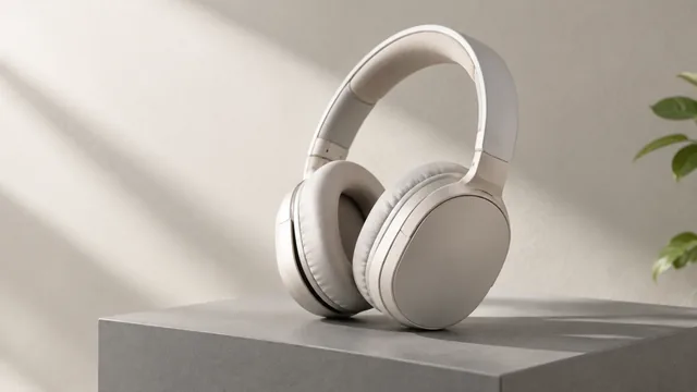 Headphones resting on a matte pedestal in side light.