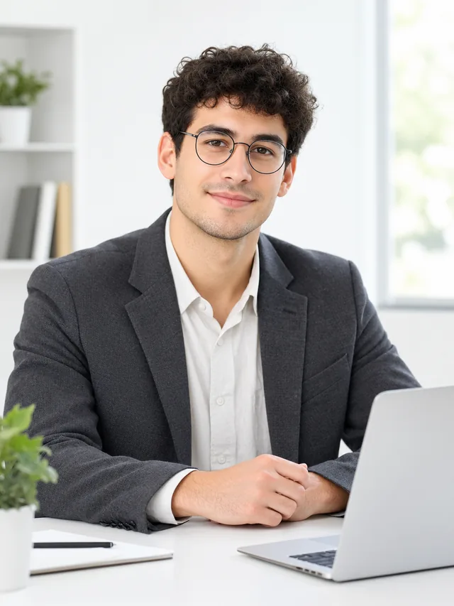 Creator headshot at a bright studio desk.