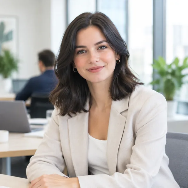Support lead headshot in a bright office.