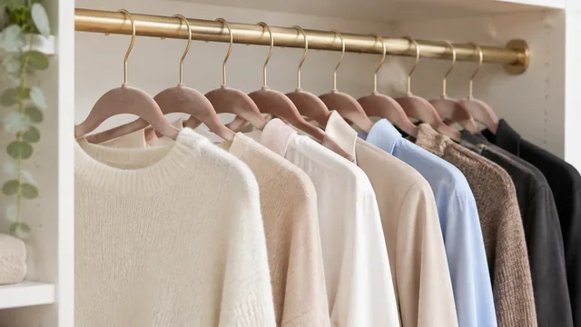 Closet rail with matching velvet hangers after a reset.