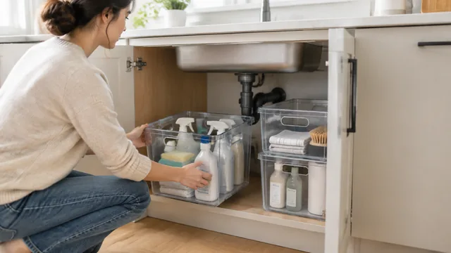 Clear storage bins sliding into place under a kitchen sink.