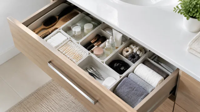 Bathroom drawer sorted into divided trays.