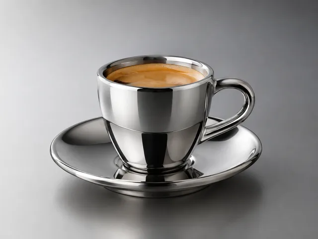 Chrome espresso cup with controlled, clean reflections on a gradient.