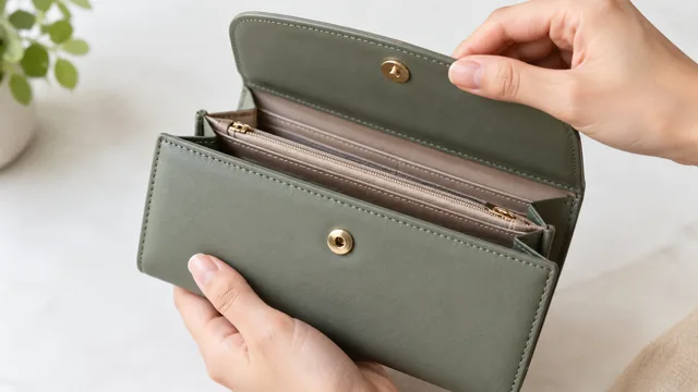 Wallet snap clasp opened in close-up.