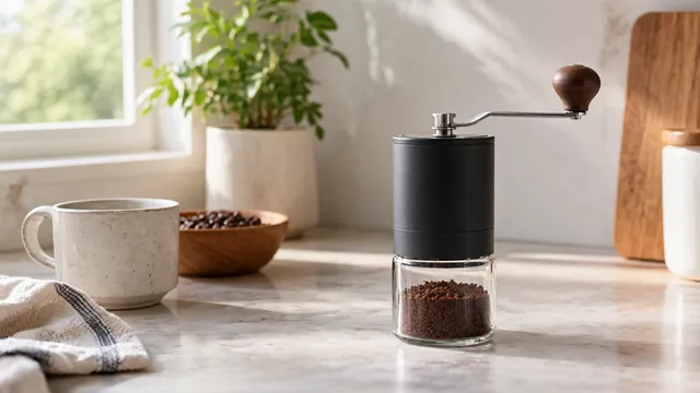 Hand coffee grinder ready on a morning counter.