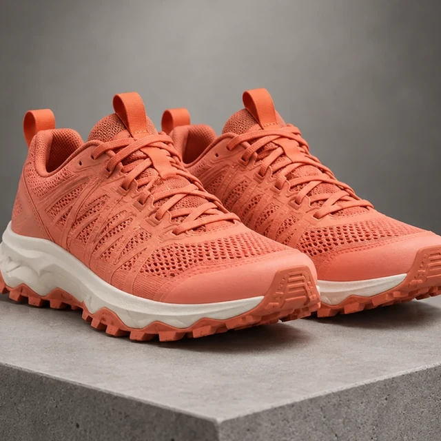 Coral trail shoes enlarged until one shoe edge is cut off by the frame.