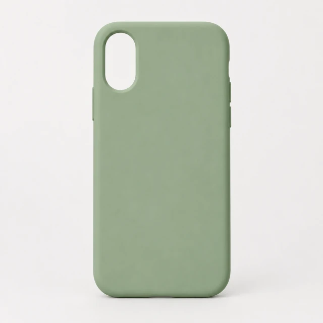Plain sage-green silicone phone case shown from the back with exactly one vertical oval camera opening and no branding.