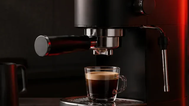 Espresso machine framed too tightly on a dark counter.