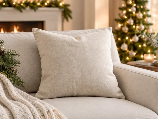 Light linen throw pillow styled on a pale sofa in gentle morning light.