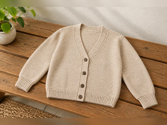 Cream cardigan laid flat with the full outline and cuffs visible.