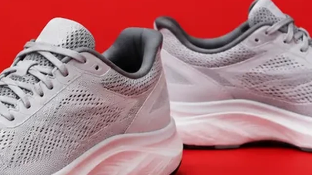Running shoes enlarged until the pair is cut by the frame.