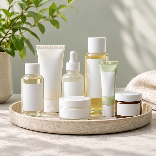 Bundle of skincare minis arranged on a tray.