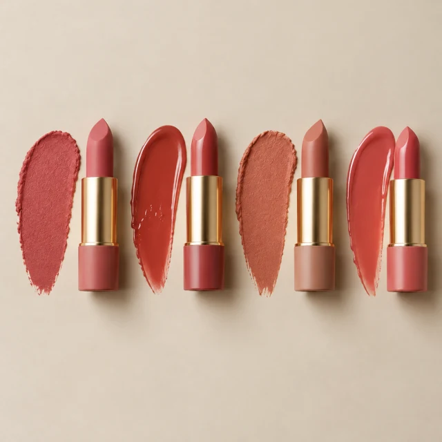 Matte and glossy lipstick swatches and bullets side by side.