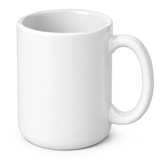 Close square detail of the same white ceramic mug showing the complete rim and handle.